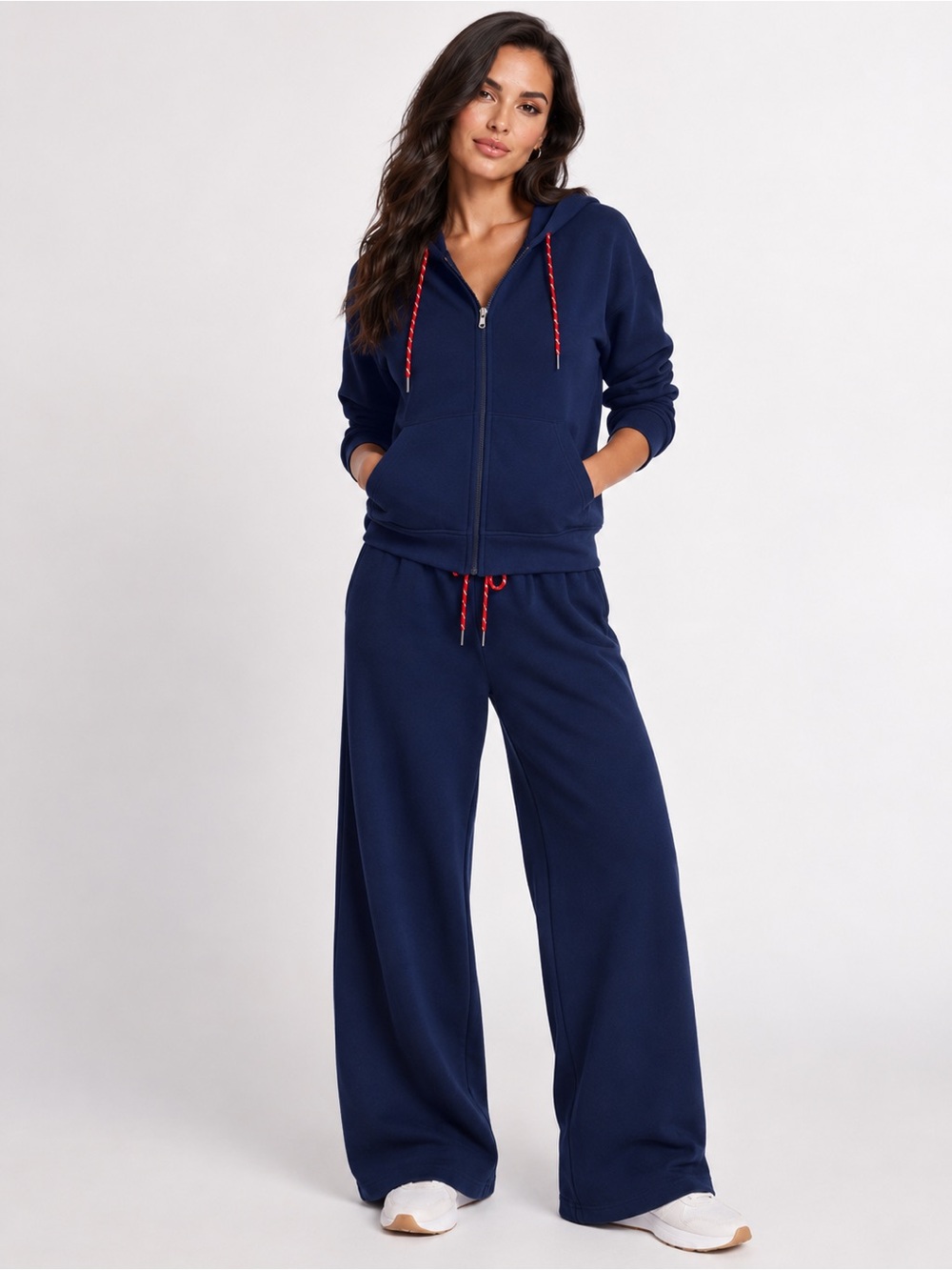 Women’s XL Oversized Full Zip Fleece Hoodie Two Way Zip Blue Cotton Soft Casual - Picture 13 of 16